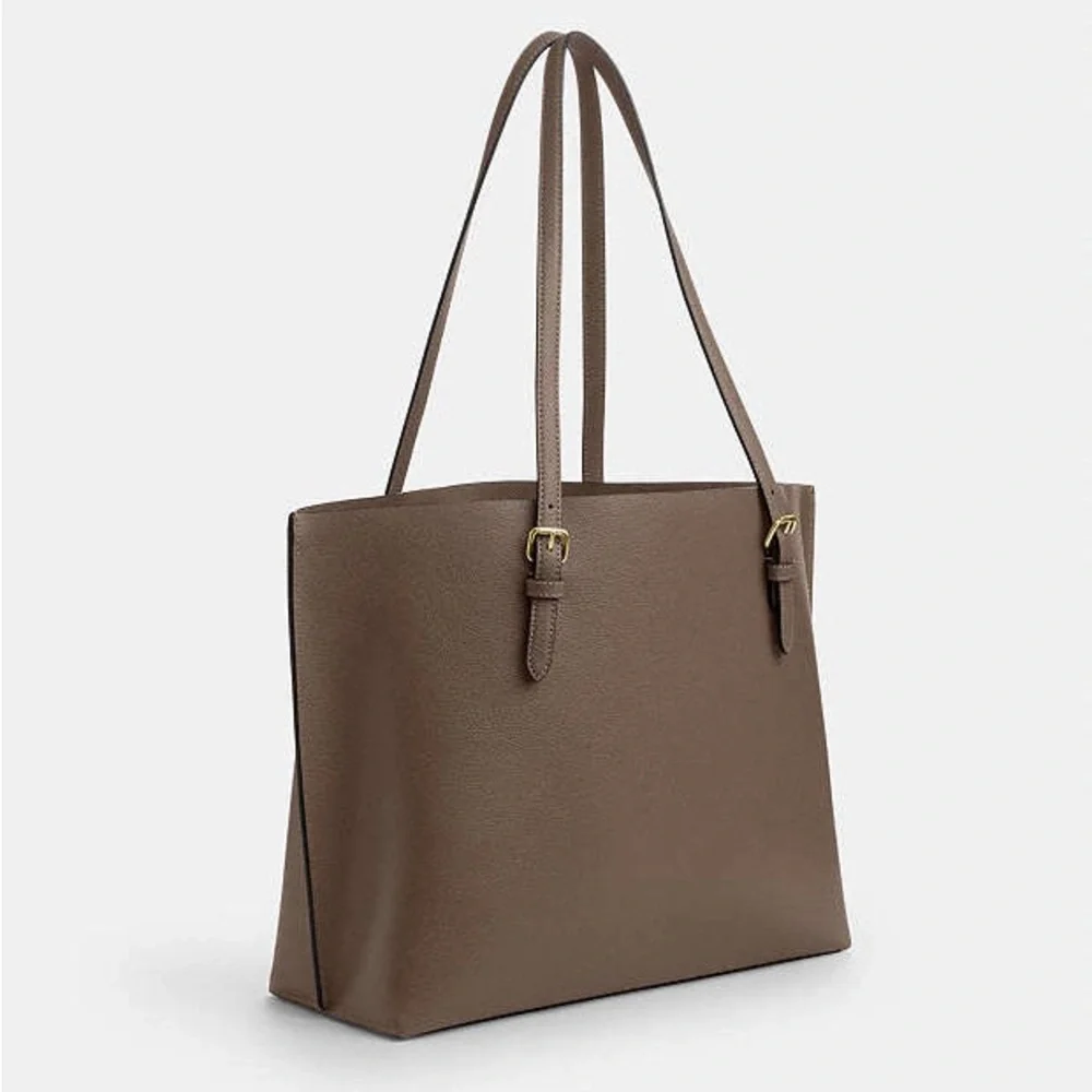 Coach Brown Leather Tote with Gold Accents color / taupe oxblood - Picture 2 of 16